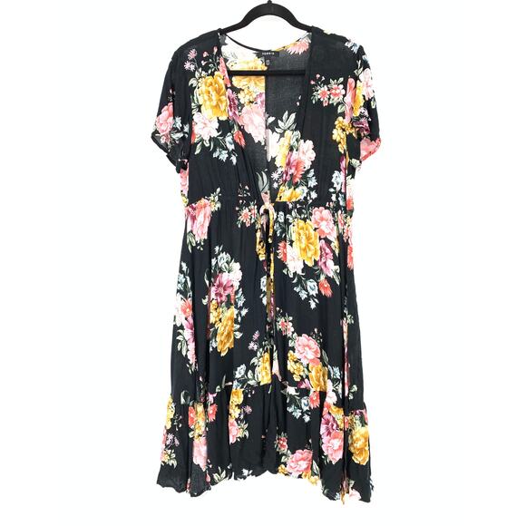 torrid Tops - Torrid Dress Women's Sz 00 US M Crepe Floral Print Tie Waist Short Sleeve